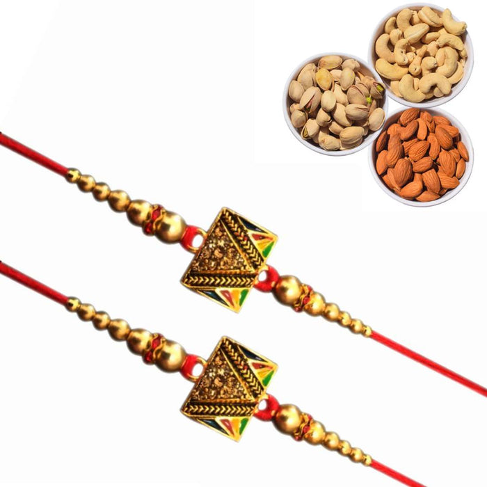 2 Rakhi - Designer Rakhi With Dryfruit Combo Box