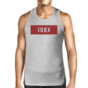 Workout Tank Tops - 198X Mens Gray Cotton Sleeveless Top Simple Design Graphic Tanks