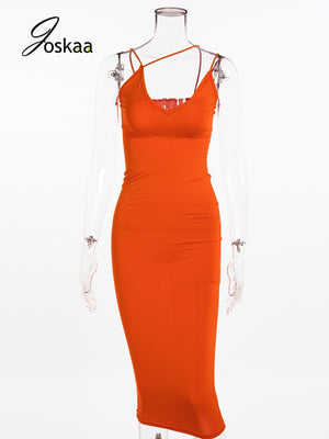 Joskaa Spaghetti Strap Deep v Neck Elegant Maxi Robes Sleeveless Bodycon Long Dresses High Waist Solid Skinny Festival Vestidos