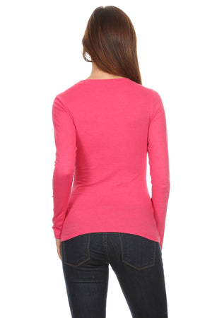 3 Pack Women's Long Sleeve Shirt Crew Neck Slim Fit: ROYAL/FUCHSIA/CHARCOAL