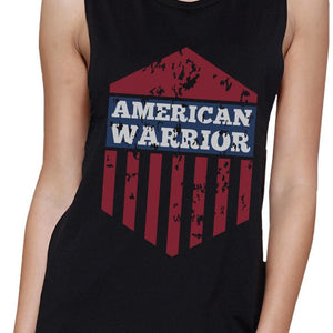 American Warrior Black Crewneck Cotton Graphic Muscle Tee For Women