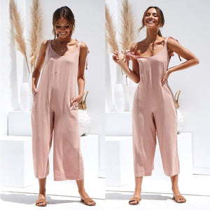 Women Loose Sleeveless Jumpsuit Summer Sexy Casual Pocket