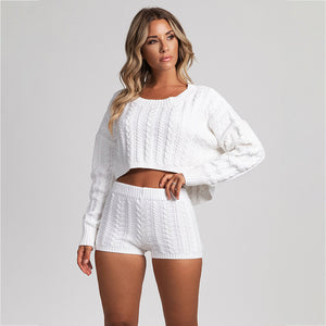 2021 Knit Style Ladies Clothes Crop Sweater for Woman 2 Piece Set