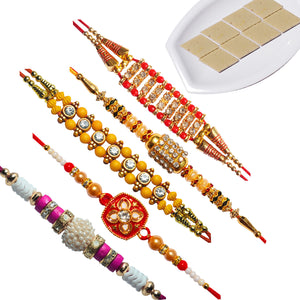 5 Rakhi - AD Pearls and Beads Rakhis And Badam Katri