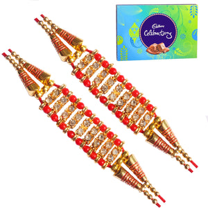 2 Rakhi - AD Studded Rakhis with Cadbury Celebration Chocolate Box