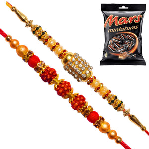 2 Rakhi - American Diamond and Rudraksh Rakhi with Chocolate Pack