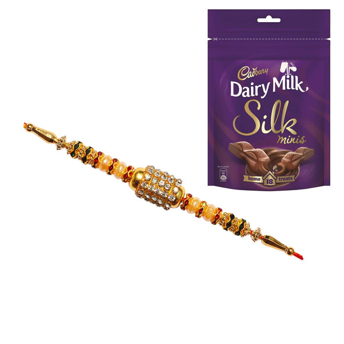 1 Rakhi - American diamonds Rakhi with Cadbury Silk Minis Chocolate Pack