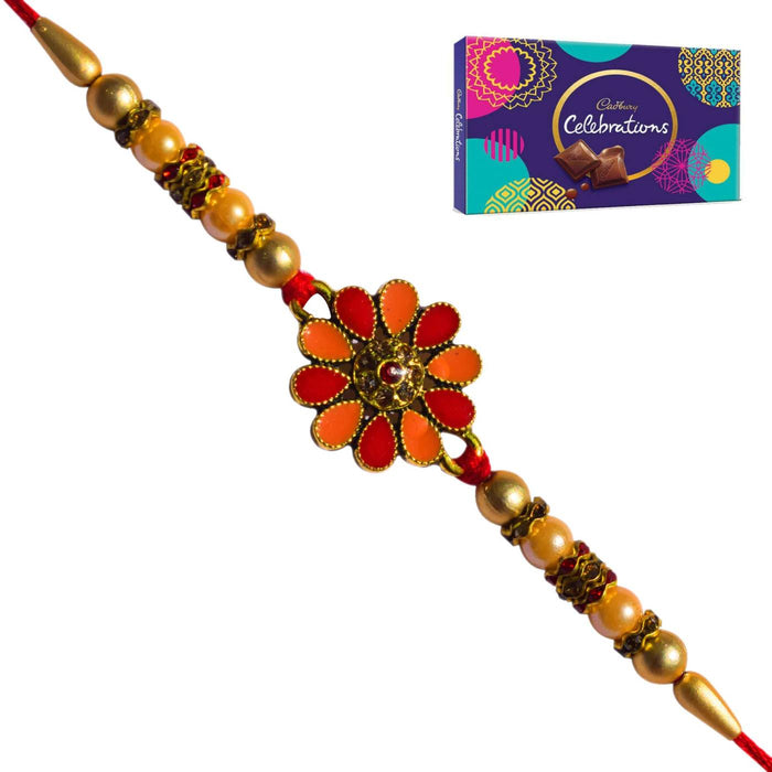 1 Rakhi -  Beads and Flower Rakhi With Cadbury Celebrations Chocolates