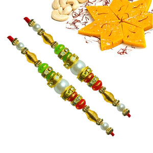 2 Rakhi - Pearl Rakhi With Fresh Kesar Kaju Katri