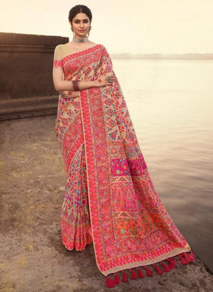 Beige Banarasi Silk Wedding Wear Weaving Saree