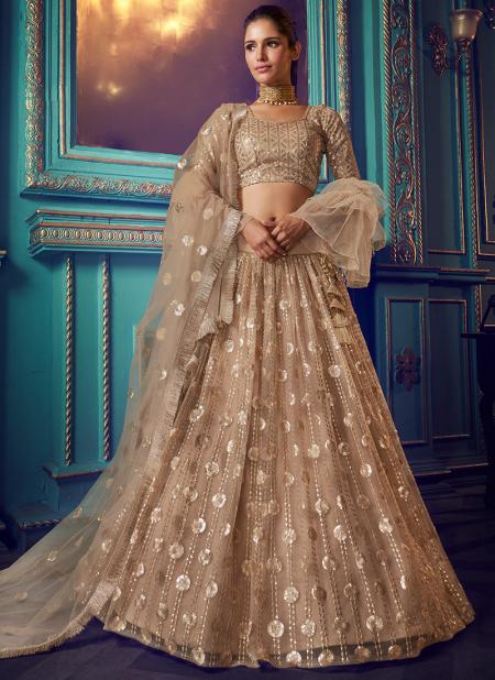 Beige Fancy Net Reception Wear Sequins Work Lehenga Choli