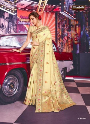 Beige Jacquard Silk Wedding Wear Weaving Saree