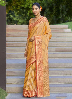 Beige Silk Party Wear Weaving Saree