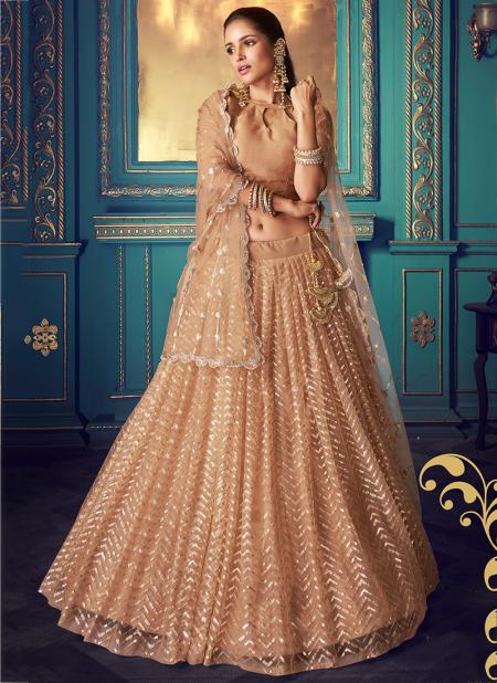 Beige Soft Net Reception Wear Sequins Work Lehenga Choli