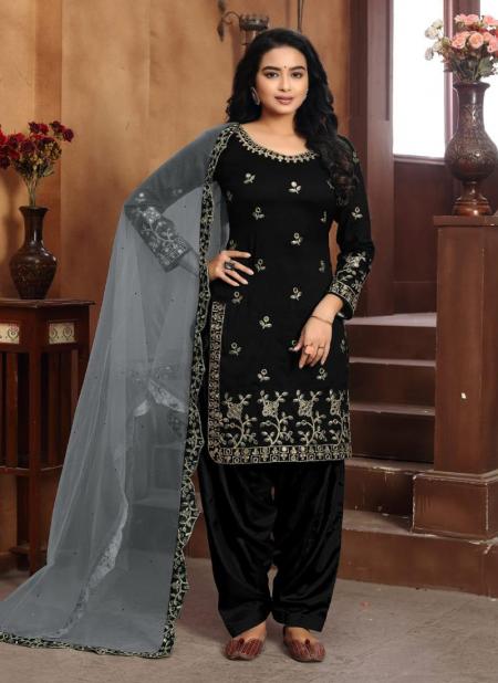 Black Art Silk Festival Wear Embroidery Work Patiyala Suit