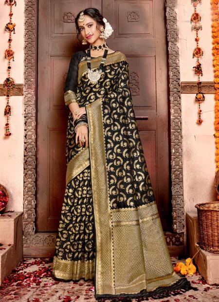 Black Banarasi Silk Traditional Wear Weaving Saree