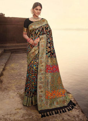 Black Banarasi Silk Wedding Wear Weaving Saree