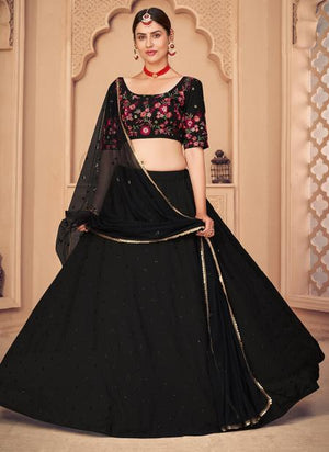 Black Georgette Party Wear Sequins Work Lehenga Choli