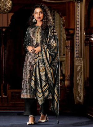 Black Pure Velvet Traditional Wear Digital Printed Palazzo Suit