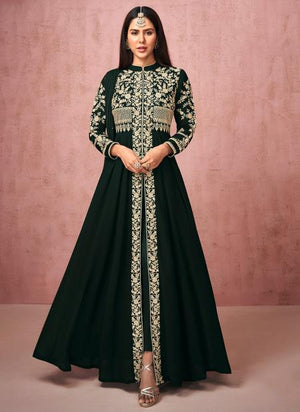Black Real Georgette Wedding Wear Embroidery Work Anarkali Suit