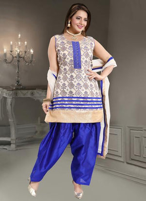 Blue Banglori Silk Traditional Wear Chikan Work Readymade Patiala Suit