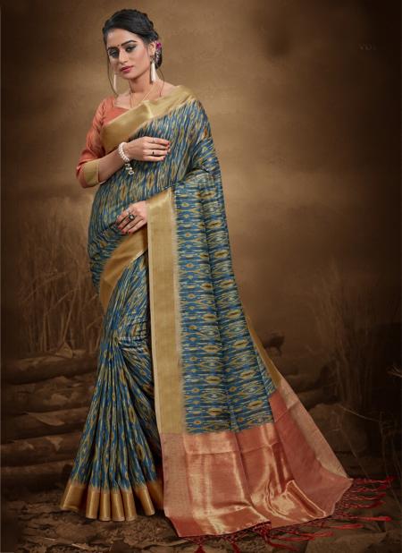 Blue Bhagalpuri Silk Wedding Wear Zari Work Saree