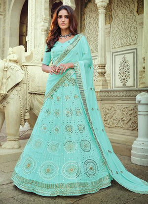 Blue Georgette Reception Wear Sequins Work Lehenga Choli