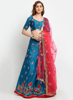 Blue Satin Silk Traditional Wear Sequins Work Lehenga Choli