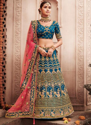 Blue Silk Bridal Wear Heavy Embroidery Work Lehenga Choli