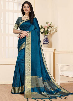 Blue Soft Silk Festival Wear Weaving Saree