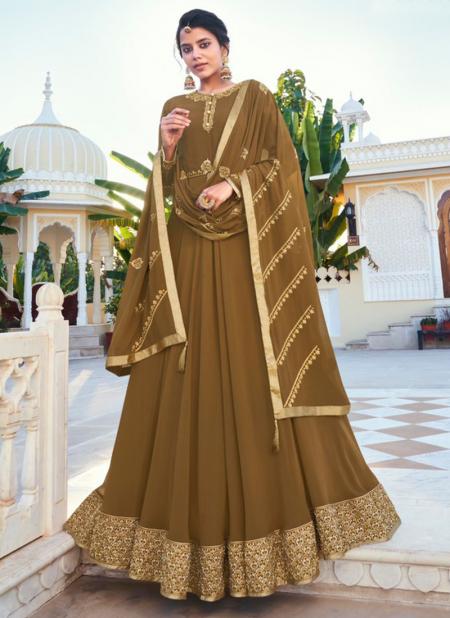 Brown Blooming Wedding Wear Embroidery Work Readymade Salwar Suit