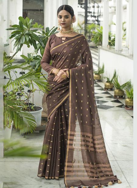 Brown Cotton Traditional Wear Weaving Saree