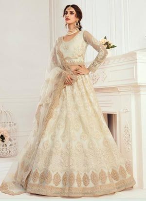 Cream Net Wedding Wear Thread Work Lehenga Choli