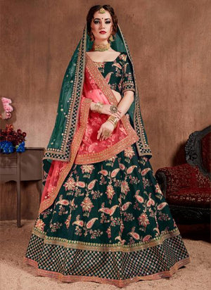 Dark Green Tapeta Silk Bridal Wear Sequins Work Lehenga Choli