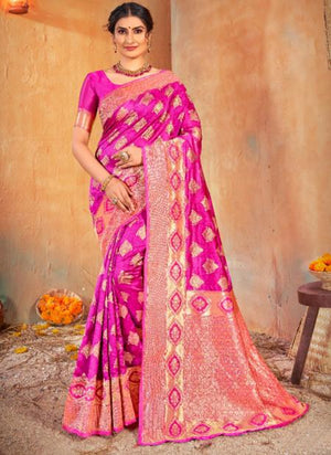 Dark Pink Banarasi Silk Traditional Wear Weaving Saree