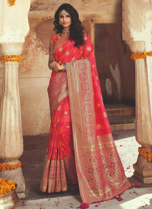 Dark Pink Banarasi Silk Wedding Wear Weaving Saree