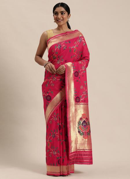 Dark Pink Silk Wedding Wear Weaving Saree