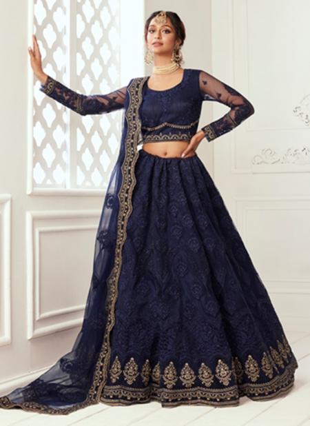 Deep Blue Net Wedding Wear Thread Work Lehenga Choli