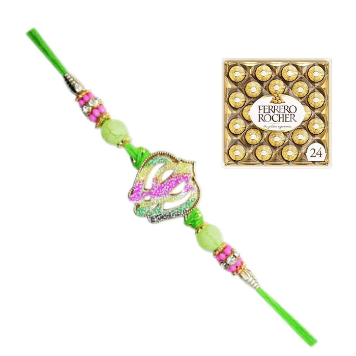 1 Rakhi - Designer Beads Rakhi With Ferrero Rocher Chocolate Box