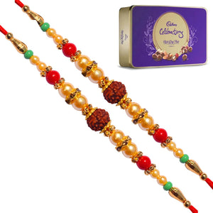 2 Rakhi - Designer Rudraksh Rakhi With Chocolate Box