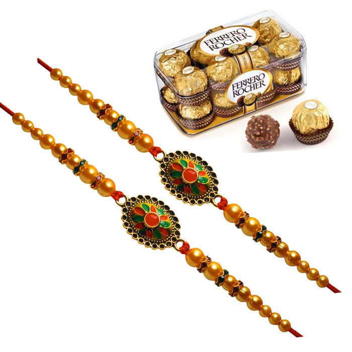 2 Rakhi - Designer Rakhi With Ferrero Rocher Chocolate Box