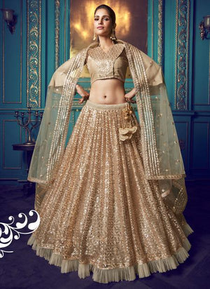 Dusky Beige Fancy Net Reception Wear Sequins Work Lehenga Choli