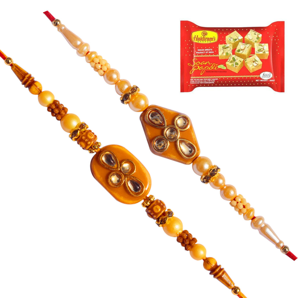 2 Rakhi - Exclusive Hand Crafted Rakhis With Soan Papdi