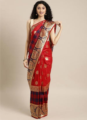Fancy Red Silk Festival Wear Weaving Saree