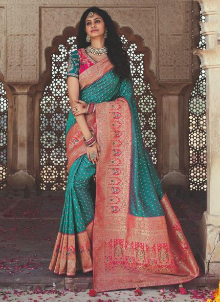 Firozi Banarasi Silk Wedding Wear Weaving Saree