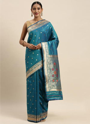 Firozi Silk Wedding Wear Weaving Saree
