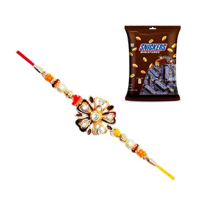1 Rakhi - Flower Rakhi With Snickers Miniatures Pack