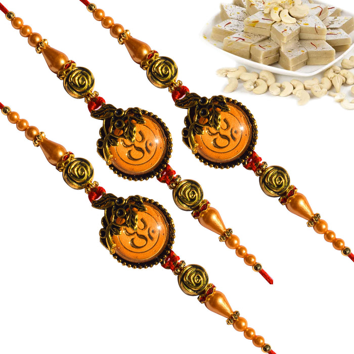 3 Rakhi - Fresh Kaju Katli with Om Rakhi Set