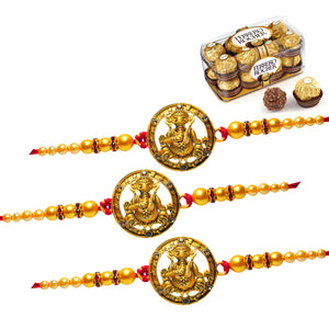 3 Rakhi - Ganeshji Rakhis With Ferrero Rocher Chocolate Box