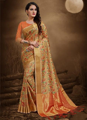 Golden Bhagalpuri Silk Wedding Wear Zari Work Saree